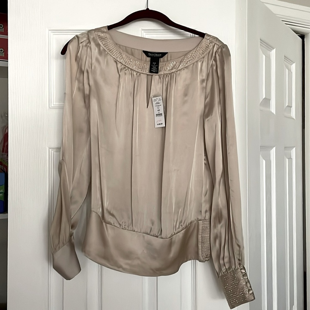WHBM Size 0 Beige 100% Silk L/S top